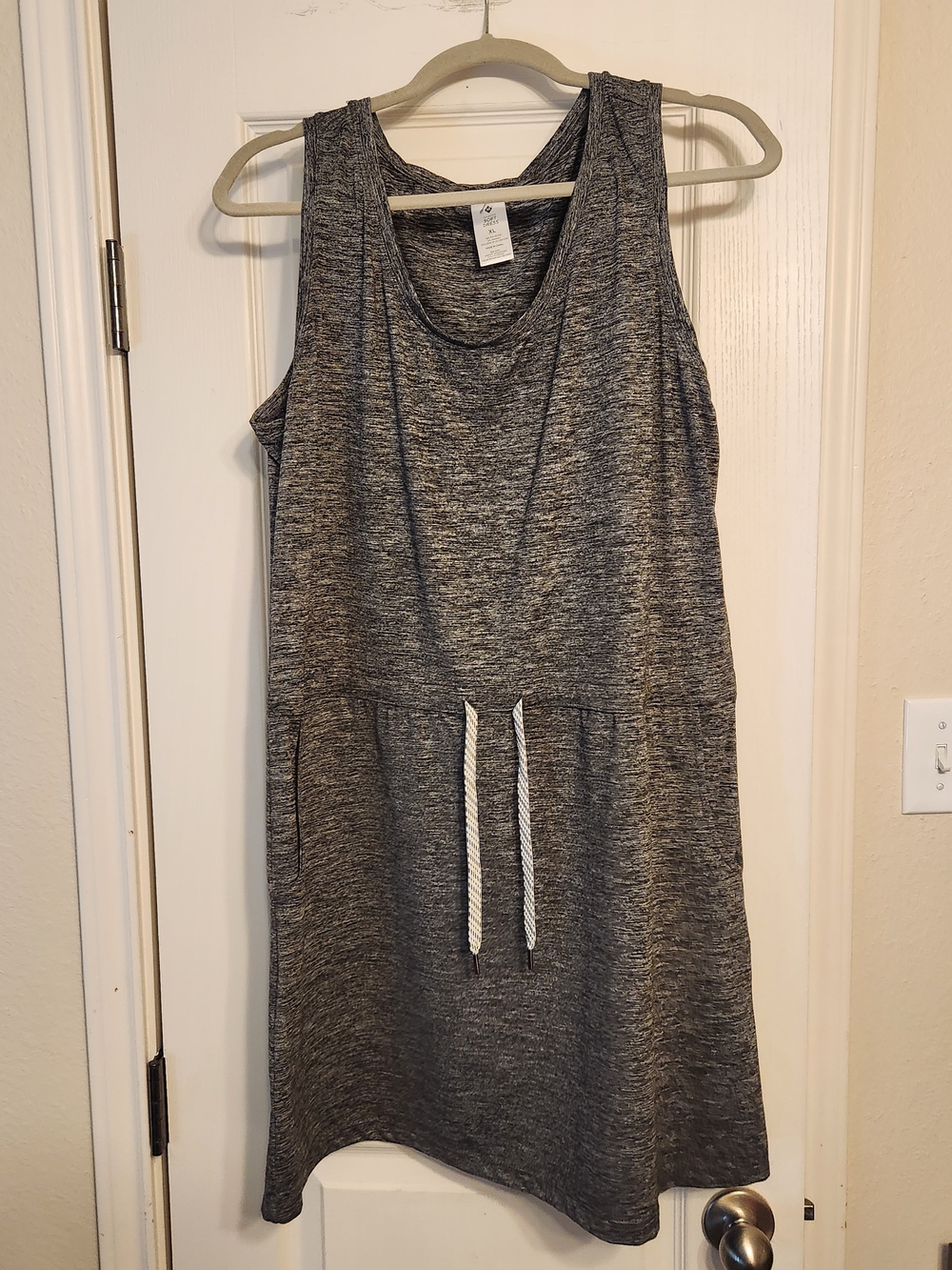 Sleeveless Gray Midi Drawstring Dress